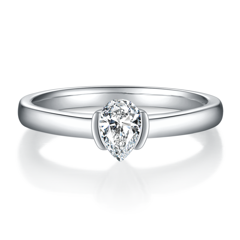 简约梨形S925银镀白金MoissaniteWomen's Ring0.5ctD级